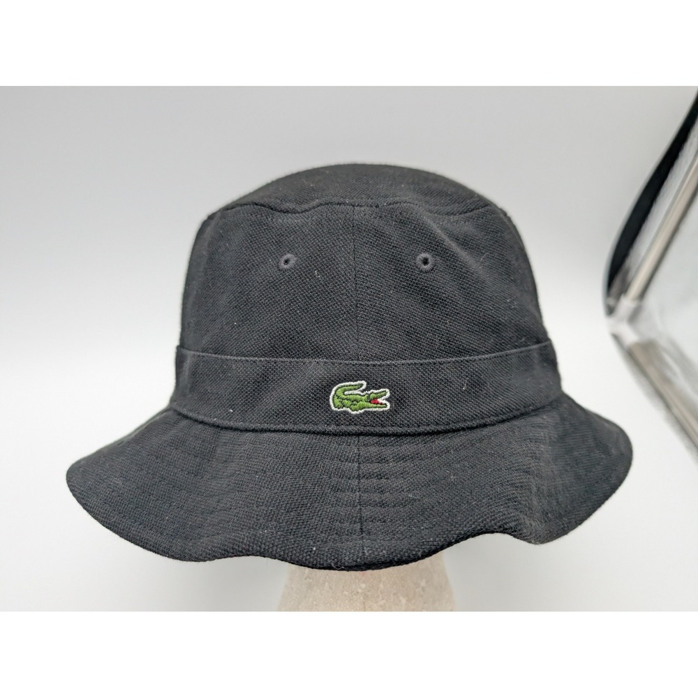 Lacoste Black Cotton Pique Bucket Hat Embroidered Logo FC 3540 Size L